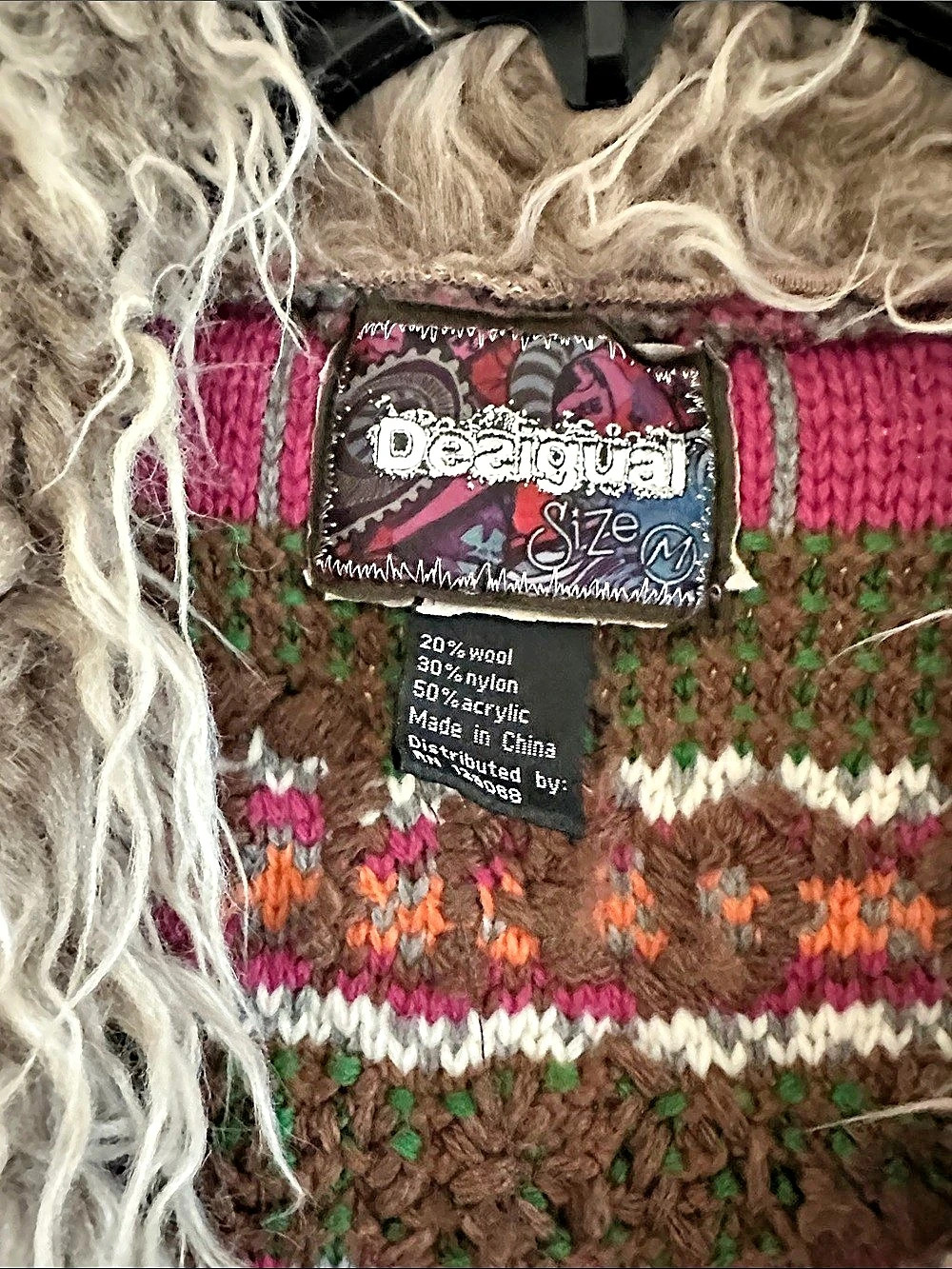Desigual Patchwork Knit Cardigan Brown & Multicolor Size Medium - Picture 3 of 3
